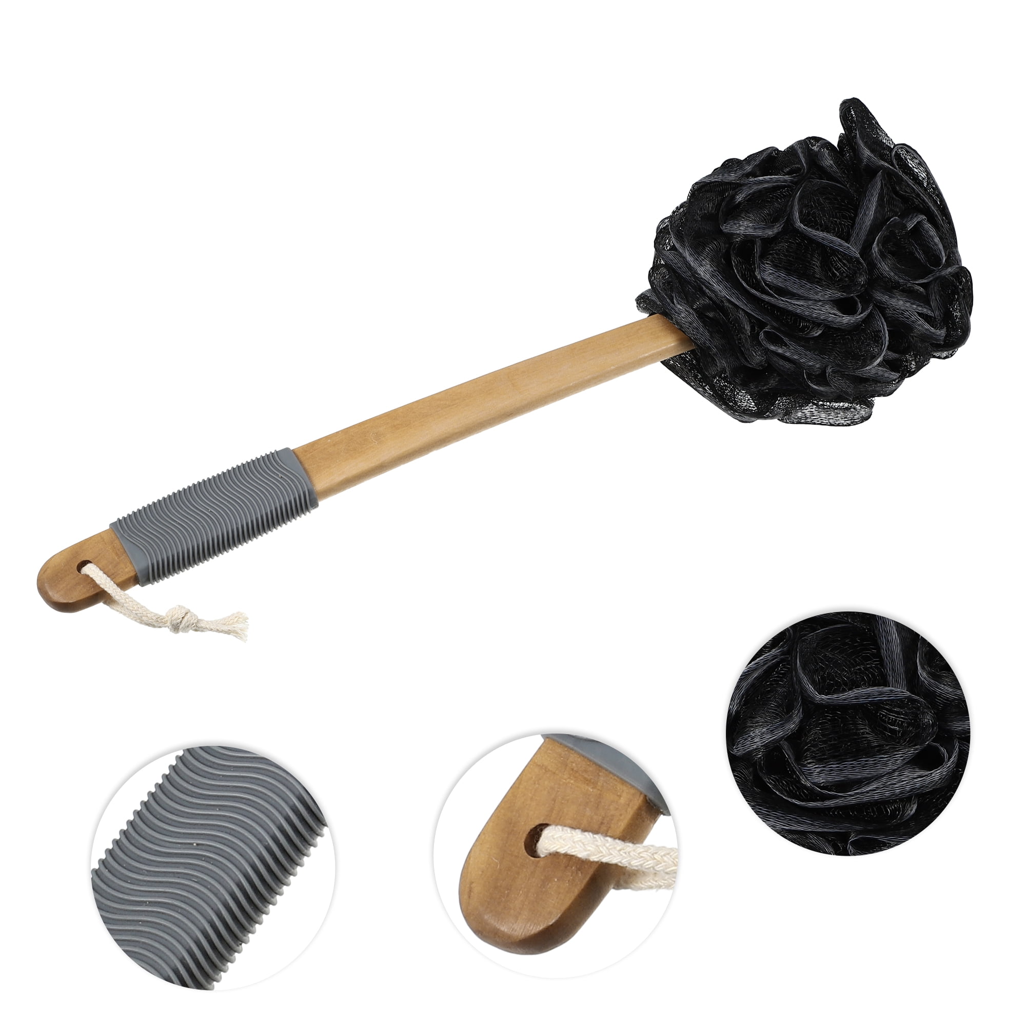 Unique Bargains Bath Brush Long Handle Back Scrubber for Bathroom 17.32 Length Black