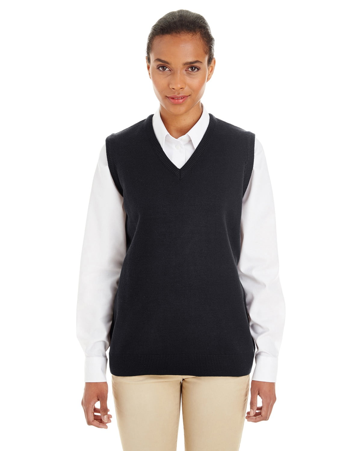The Harriton Ladies Pilbloc VNeck Sweater Vest BLACK L