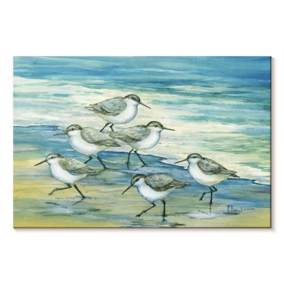 Elephant Stock Surfside Sandpipers Wall Art - Horizontal Canvas Wall Art - Living Room Wall Decor - Animal Canvas - Yellow And Blue Decor By Paul Brent - 36" x 24"