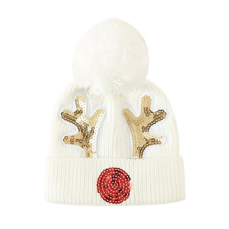 

nsendm Youth Baseball Cap Age Unisex Warm Children s Knitting Christmas Antlers Winter Hat 2-8 Print Winter Child White One Size