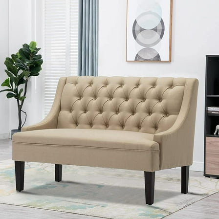 ANDEWORLD Modern Loveseat Settee Button Tufted Sofa Couch Upholstered Banquette Dining  Living Room Funiture (Khaki)
