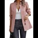 thumbnail image 2 of Chaqueta Blazer Informal de Oficina para Mujer, de Larga, con Solapa y Abertura Frontal. Rosa L, 2 of 8