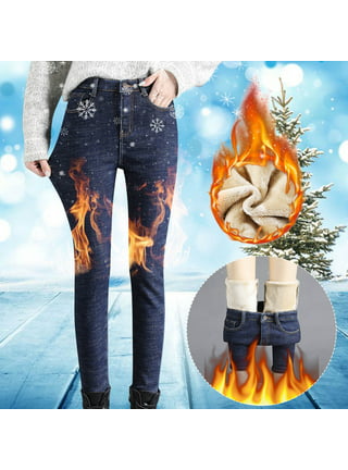 Women Thermal Jeans Autumn Winter Warm Stretchy Fleece Lined Denim