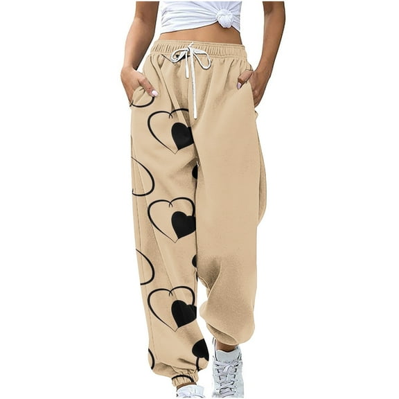 Summer Saving Clearance AXXD Work Pants Women Khaki Fall Workout Pocket Loose Sports Drawstring Valentine's Day Printed Pants