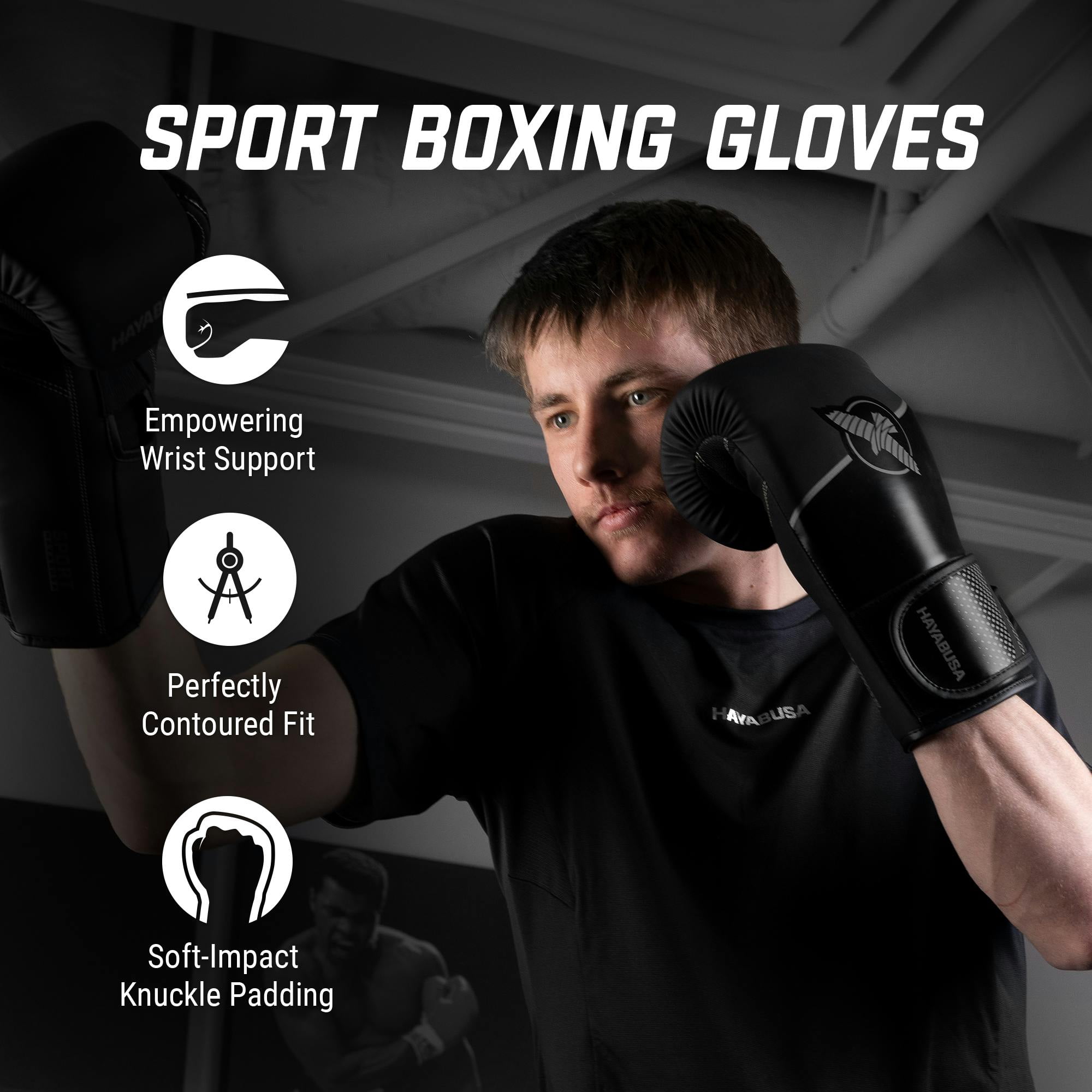 Hayabusa Sport Boxing Gloves - Black/Charcoal, 14oz