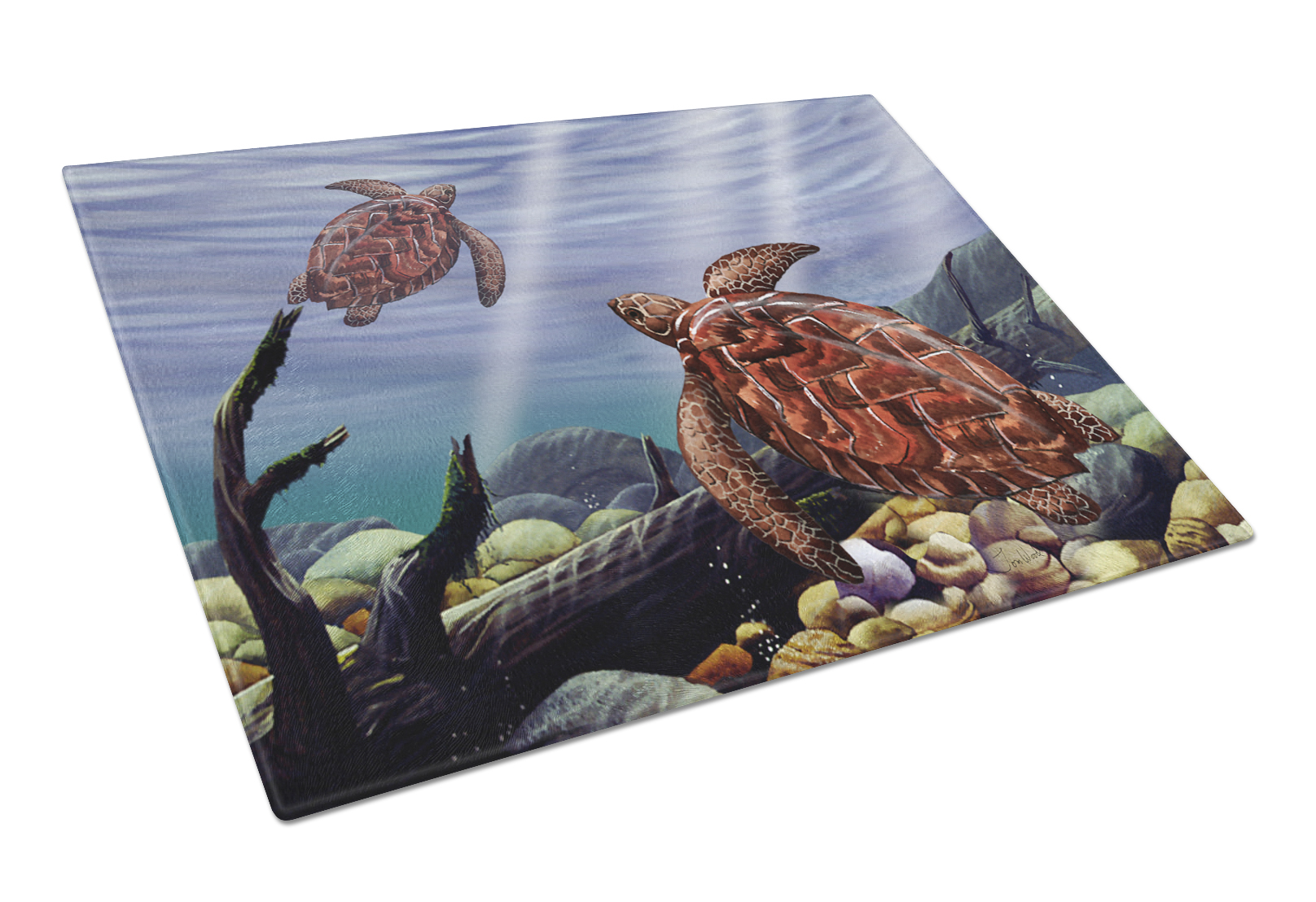 Sea Turtles Glass Cutting Board Large