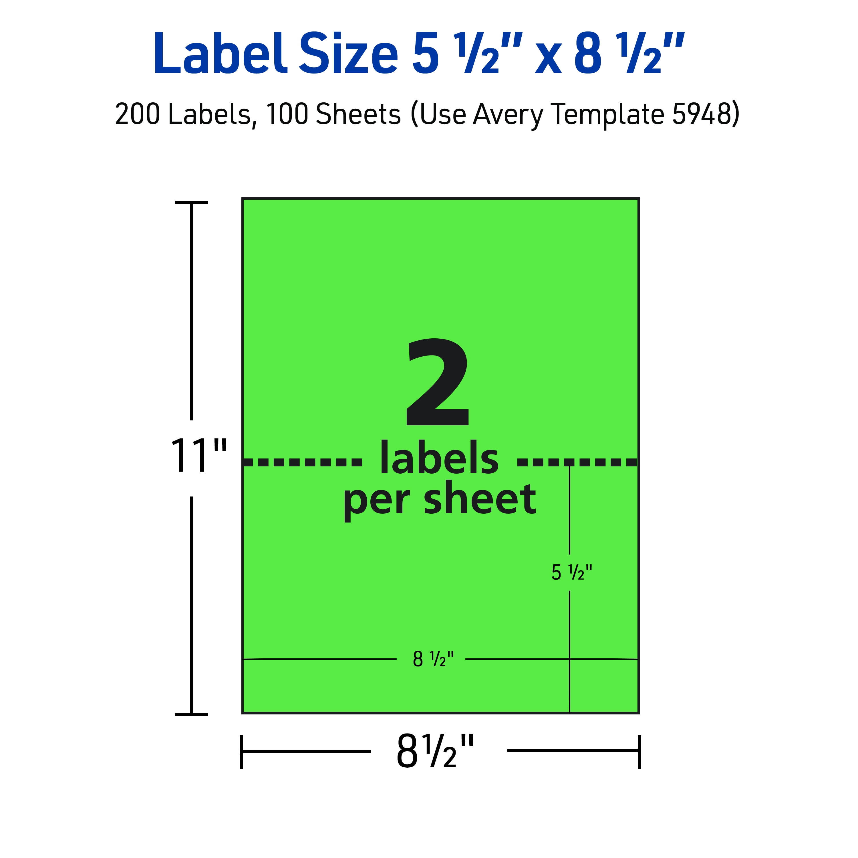Avery Shipping Labels, 5.5" x 8.5", Neon Green, 200 Total (5952)