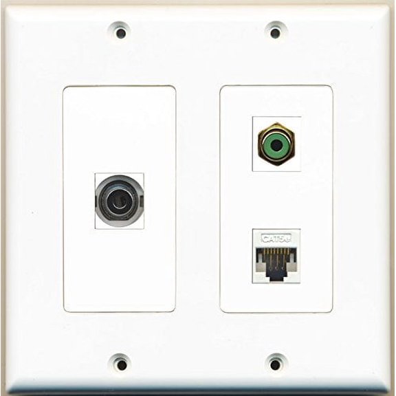 RiteAV - 1 Port RCA Green 1 Port 3.5mm 1 Port Cat5e Ethernet White - 2 Gang Wall Plate