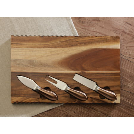 4 Piece Acacia Wood Cheese Board Set with Cheese