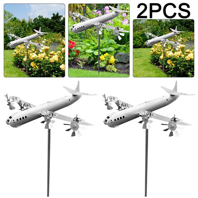 JShteea Molino Viento Avión Metal Spinners Viento Decoraciones Jardín Al Aire Libre 2 Uds.