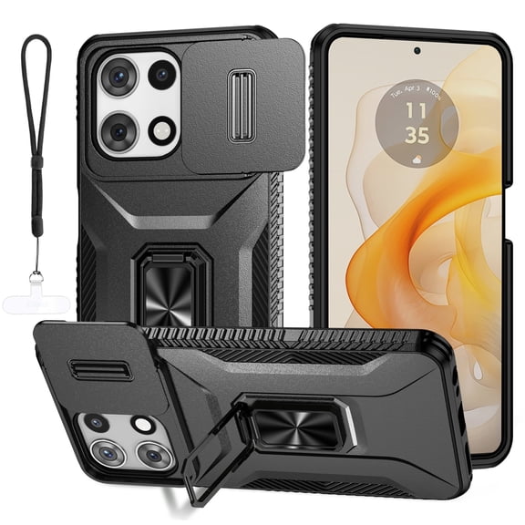 Military Grade Phone Case compatible with Motorola Moto G Power 5G 2024, Camera Protection Sliding Cover, Wrist Strap, Rugged Shockproof Protective Cover with Kickstand