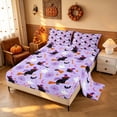 thumbnail image 2 of Homewish Cartoon Witch Cat Bed Sheets for Girls, Halloween Spooky Animal Full Size Sheets, Soft Purple, 4pcs (1 Flat Sheet, 1 Fitted Sheet and 2 Pillowcases), 2 of 5