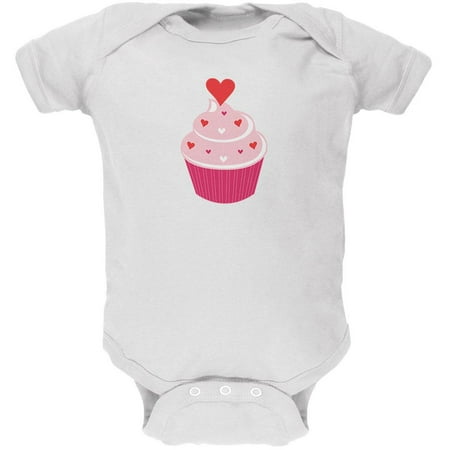 Valentine's Day Heart Cupcake White Soft Baby One Piece