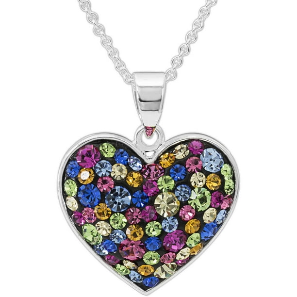 Brilliance Fine Jewelry Rainbow Crystal Fine Silver Tone Heart Pendant With Chain Walmart Com Walmart Com