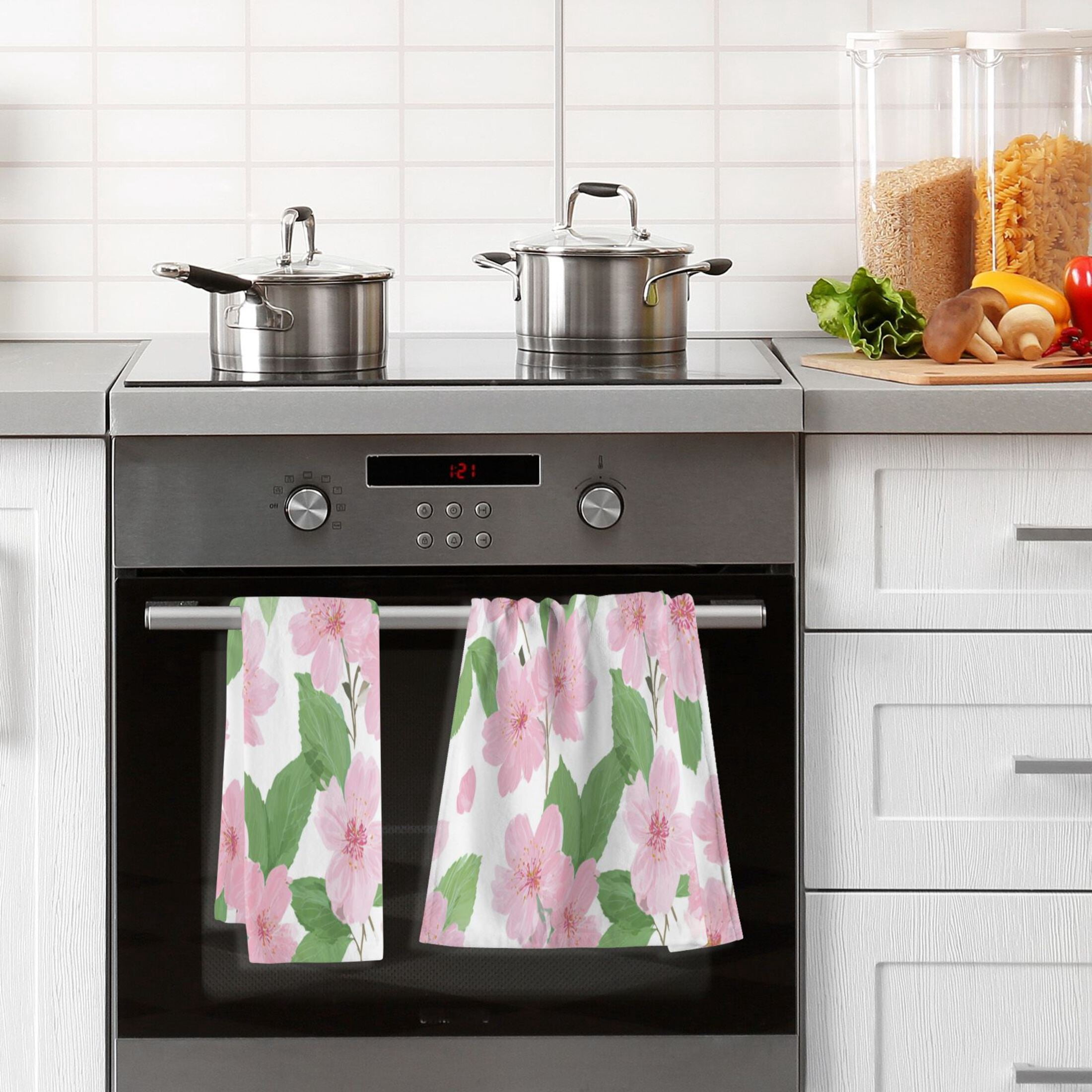 2 Pieces of Cotton Towel Face Towel Set Hand Towel Bath Towel Cotton Bath Towel Sets Pink Cherry Blossom Motif