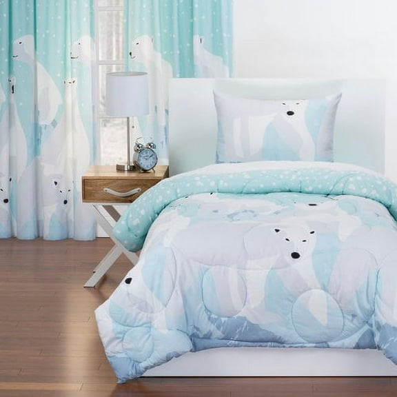 Crayola  White Bear Reversible Comforter Set in Blue Twin 2 Piece