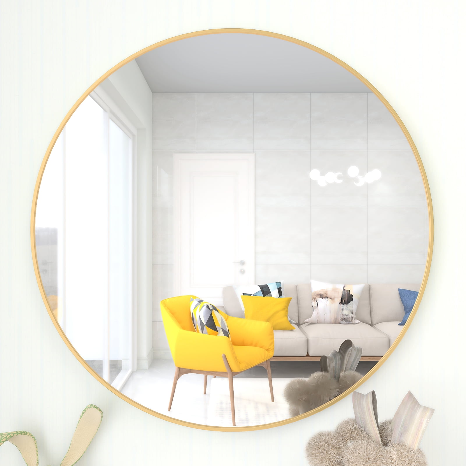 KOFUN 28" Wall Circle Mirror Large Round Gold Circular Mirror for Wall