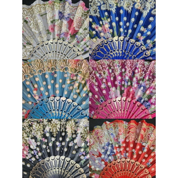 Set of 12 Mixed Color Hand Held Folding Fans w/Gift Bags for Party Favors, Party Decor