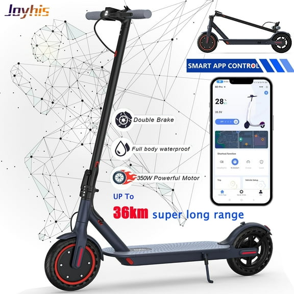 JOYHIS J078L Commuter E-Scooter for Adults, 350W Motor, 19 MPH Max Speed, 8.5" Anti-Skid Solid Tires, 21-Mile Range, Foldable with Double Brakes & App Control