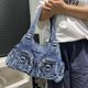 thumbnail image 3 of Bolso de mano LinDeJuan de mezclilla lavada de moda con degradado desgastado, 3 of 4