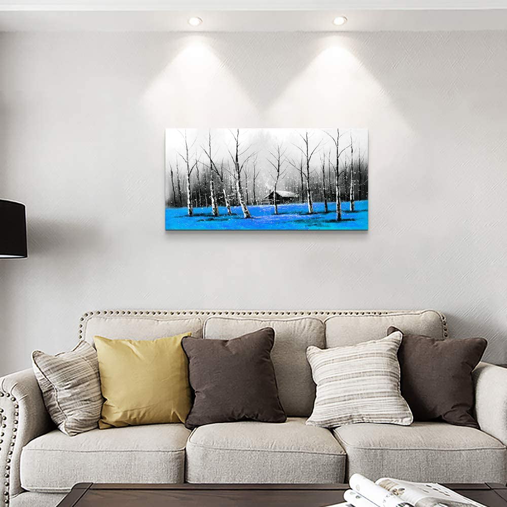 canvas wall art for living room bathroom Wall Decor Black and white landscape woods Blue grass painting to Hang Home Decorations for office bedroom kitchen Works canvas Prints pictures 20 x 40inch