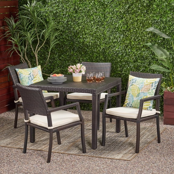 Outdoor 5 Piece Wicker Rectangular Dining Set,Multibrown