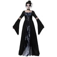 thumbnail image 6 of Dark Mage Hooded Robe for Women Halloween Witch Costume with Flared Sleeves & Fitted Bodice, Gothic Stage Performance Gown for Cosplay Party Black L, 6 of 9