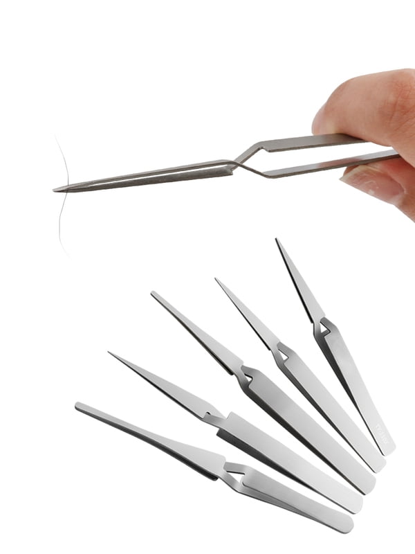 1PC Tweezers Stainless Steel  Non-slip Cross Lock Reverse Action Tweezer Save Effort Maintenance Tools