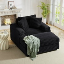 FFH Oversized Accent Chair with Ottoman for Living Room, Bedroom, Corduroy Lounge Chair with Ottoman, Chaise Lounge Indoor, Black