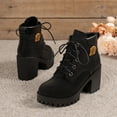 thumbnail image 4 of Xfvqtps Ankle Boots for Women Winter Fashion Chunky Flatform Sole Boots Lace up Decorative Buckle Streetwear Black, 4 of 9