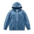 thumbnail image 6 of Oversized Hooded Denim Jackets for Women Long Sleeve Drawstring Casual Outerwear Zip Up Streetwear Coat with Kangaroo Pockets, 6 of 8