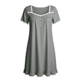 thumbnail image 5 of Womens Night Shirt Women’s Square Collar Sleep Dress Short Sleeve Button Nightgown with Pocket Loose Ruffle Hem Casual Home Midi Night Dress Gray S, 5 of 6