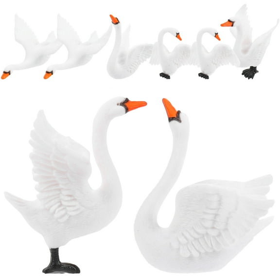 WORGEOUS  8 Pcs Miniature Swan Ornaments Statue Large Bonsai Figurines Ducks Lovers White