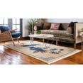 thumbnail image 3 of 5' x 8' Tan Brown and Navy Blue Flower Vase with Border Rectangular Area Throw Rug, 3 of 8