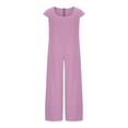 thumbnail image 4 of Tbopshirt Jumpsuits for Women,Women's Plus Size Rompers Wide Leg Overalls,Solid Cotton Linen Romper Long Playsuit Zipper Short Sleeve Jumpsuit,Causal Womens Jumpsuits, 4 of 5