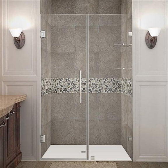 Nautis 44 x 72 in. Completely Frameless Hinged Shower Door with Glass Shelves in Chrome