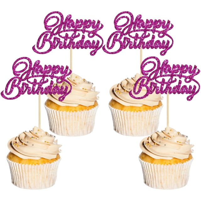 Decoraciones para Cupcakes Ephlyn 24 Piezas Brillo Morado Cumpleaños