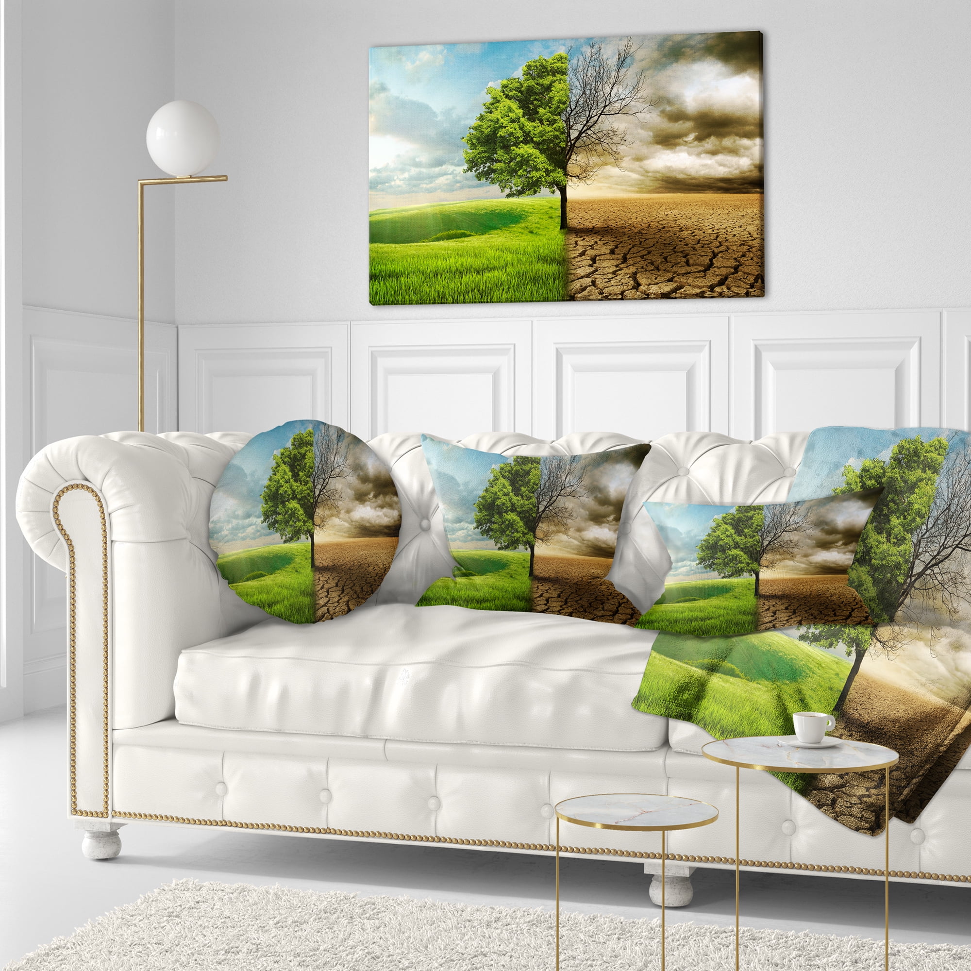 Designart Global Warming - Landscape Printed Throw Pillow - 12x20