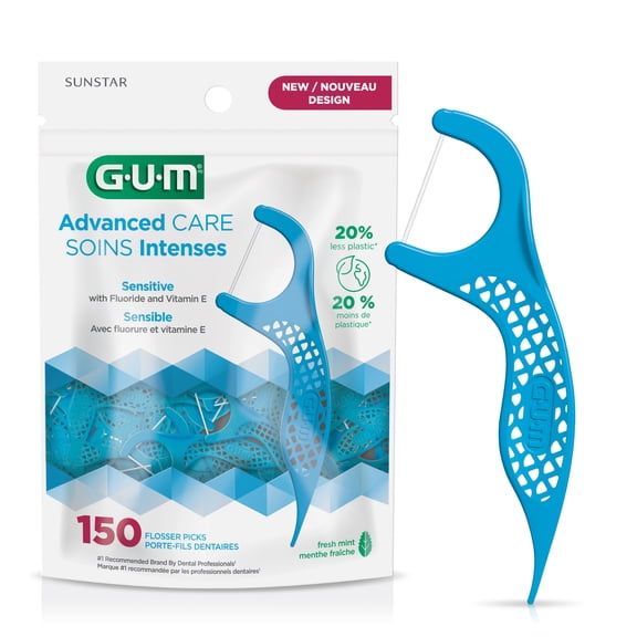 GUM® Advanced Care Flosser, Infused with Vitamin E & Fluroide, Fresh Mint Flavour, 150 Count