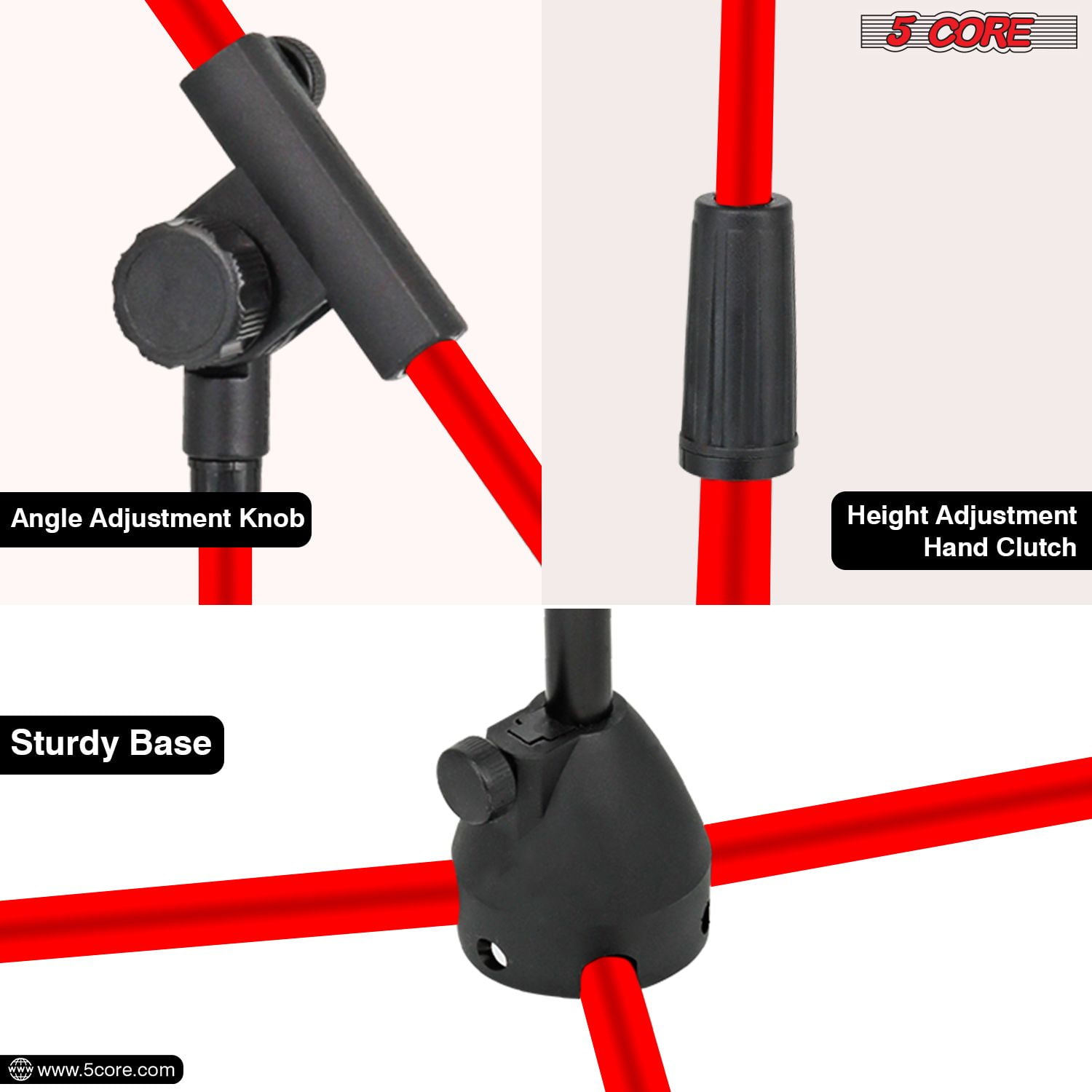 Tripod Mic Stand Floor Adjustable 18 to 72 Inches Sturdy Boom Arm Holder Microphone Stands Pedestal Para Microfono for Singing MS 080 RED