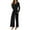 Black, variant on Plus Size Jumpsuit Dressy Wedding Petite Solid Colored Collarless Long Sleeve Cinching Pencil Pant Suit with Pockets and Waist Belt Flared Jumpsuit Denim Long Sleeve Romper Dress Holiday