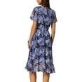 thumbnail image 3 of INSPIRE CHIC Vestido Midi Floral de Verano para Mujer con Volantes y Dobladillo Alto-Bajo, de Manga Corta y Cuello Redondo, Color Azul Marino, 3 of 6