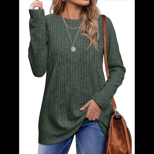 Camisas de Larga para Mujer, Blusas Holgadas de Cuello Redondo, Elegantes, Informales, para Otoño e Invierno. Verde XXL