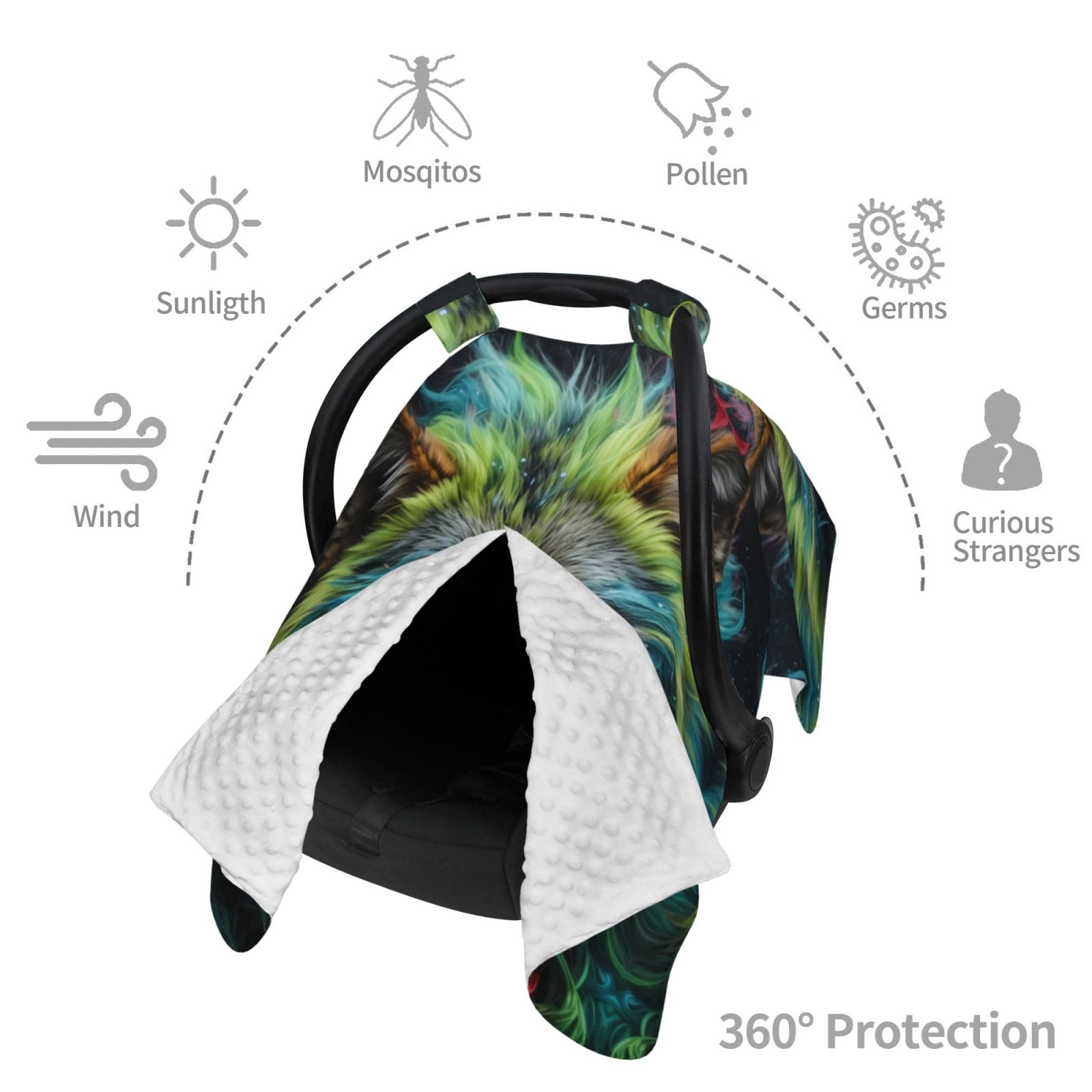 Car Seat Cover Baby - Realistic Style Colorful Wolf Breathable Infant Car Seat Cover for Baby Carseat, Lightweight Comfort Baby Essentials Must Haves Newborn Stuff for Girl Boy