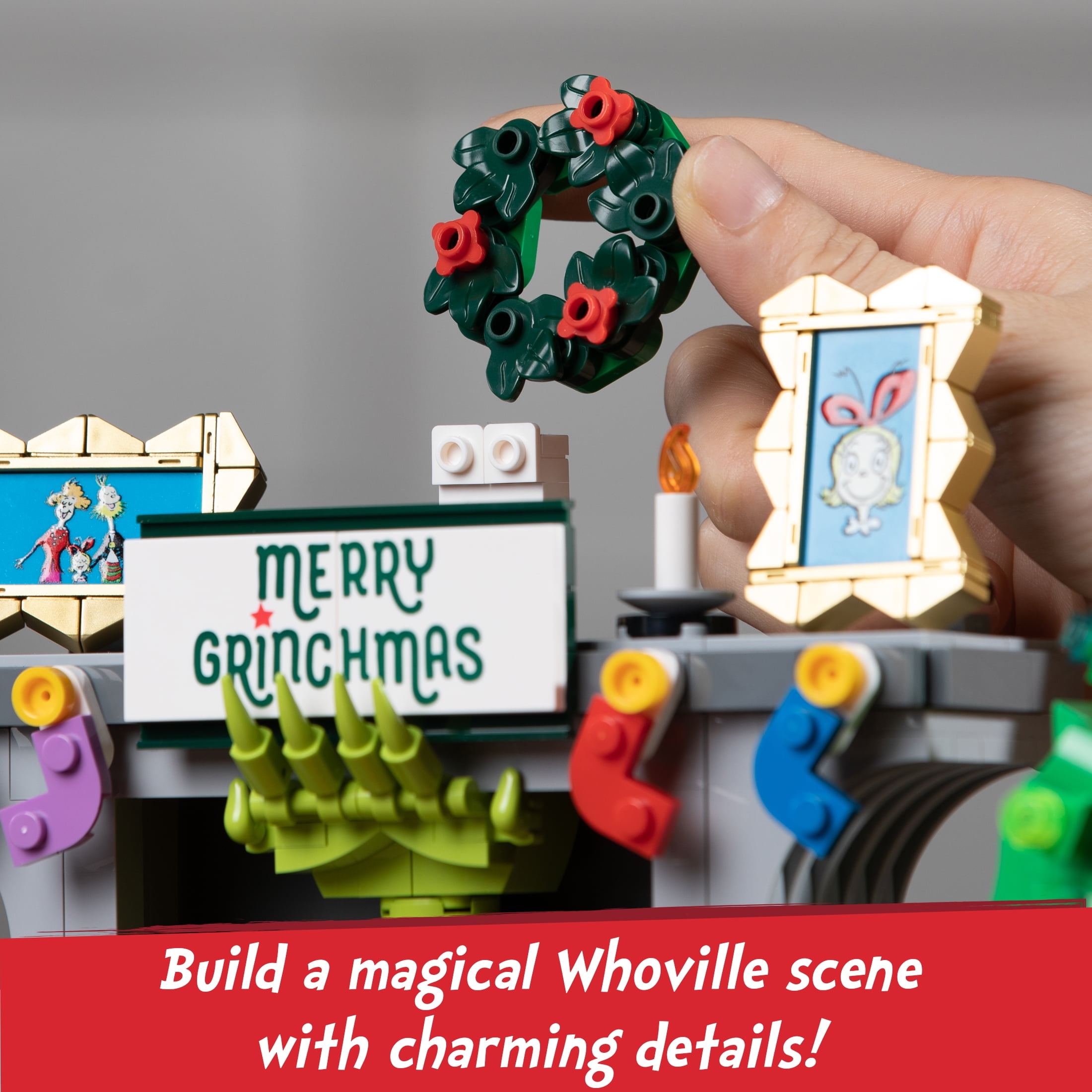 Brickcraft Grinch in Fireplace Brick Building Kit (591-Plastic Piece Set), Limited Edition Collectible, Christmas Décor, Toy Gift Idea for Boys and Girls Ages 8 Years Old and up