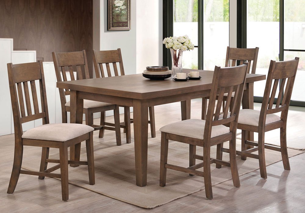 Simple Relax 7 Pcs Casual Dining Set With Rectangular Table and Fabric