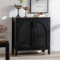 CQSXDA Black Accent Cabinet with Rattan Finish and Adjustable Shelf, 29 Inch Narrow Sideboard for Living Room and Kitchen