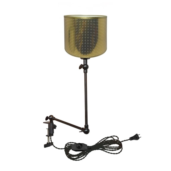 Kiven Dimmable Clip-on Desk Lamp, 1-Light Gold Hollow-Carved Design Nightstand Lamp with Flexible Arm, 8.2FT Plug in Cord, Decorative Clamp Lamp for Office Home Bookshelf Bedside E26 Sokcet DZ0309
