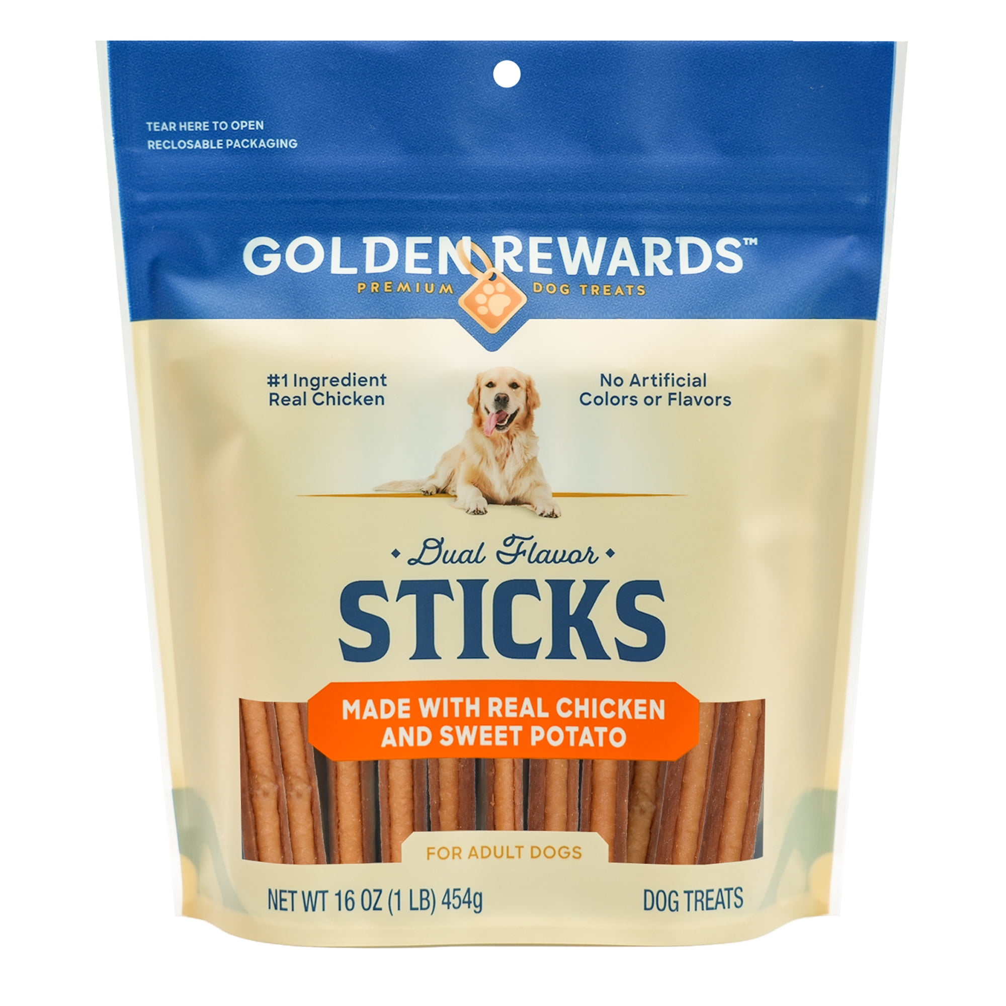 Golden Rewards Chicken and Sweet Potato Dual Flavor Treat Sticks for Dogs, 16 oz Bag