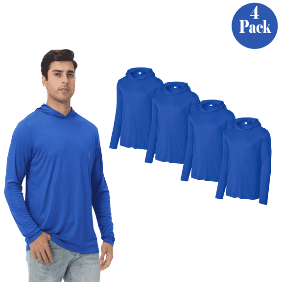 Zfeel Hooded Pullover Shirt for Men, Modern Fit 100% Polyester Long Sleeve Hoodie, 4 Pack, Royal, S